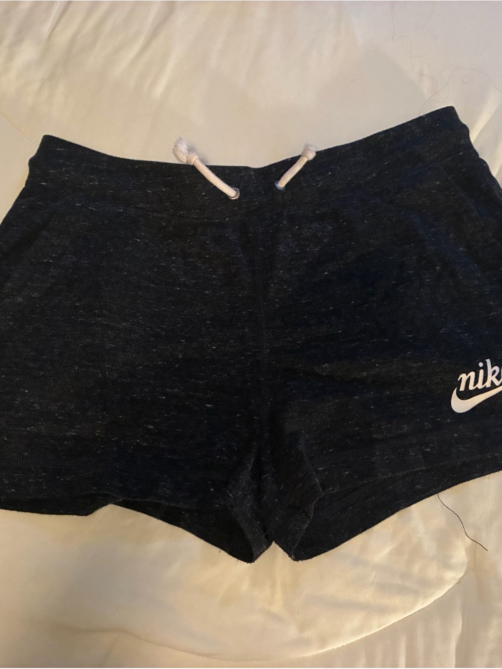 Nike Women's Black Heather Athletic Shorts with White Drawstring